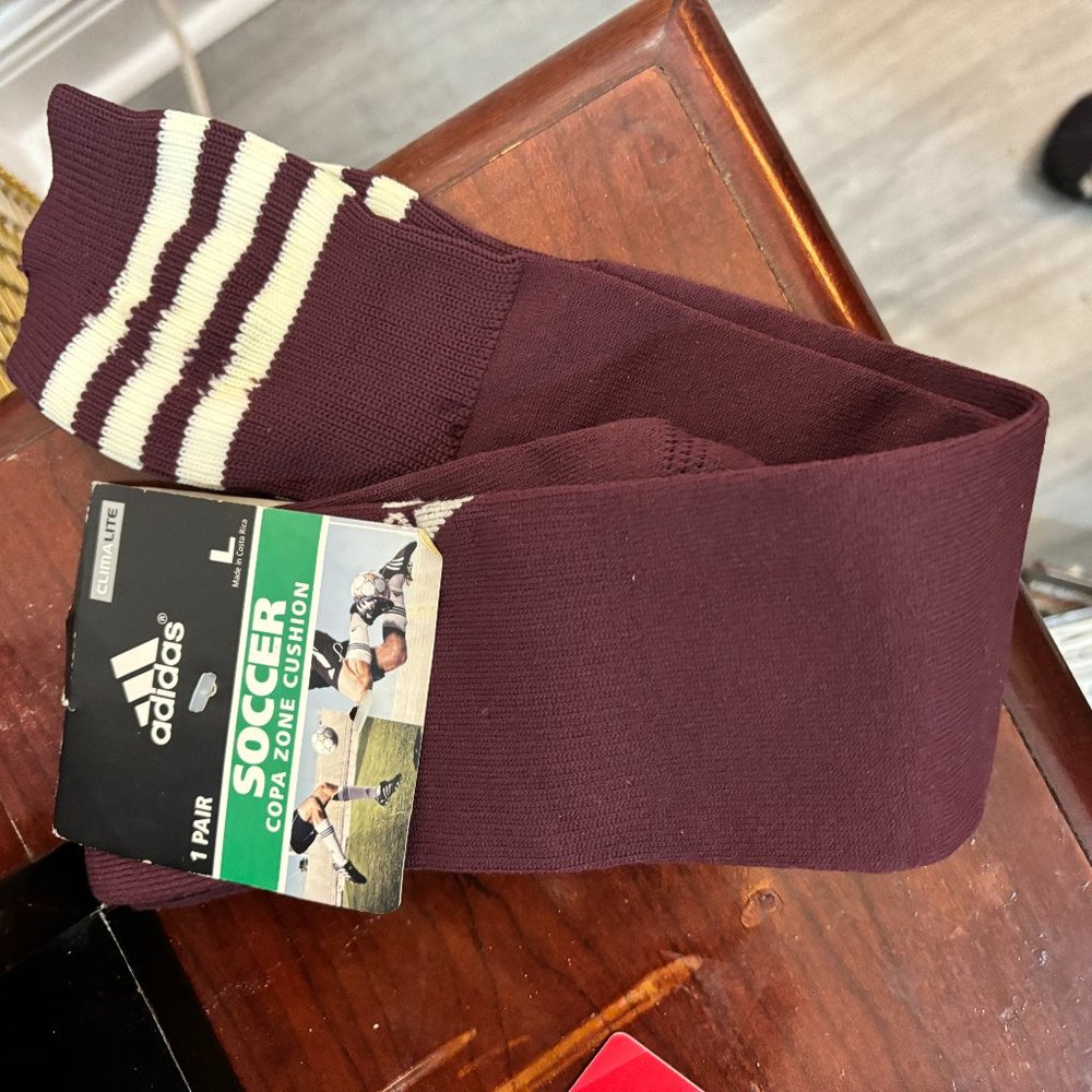 Addidas Vintage Style 70's Soccer Socks Burgundy w.‎ White Stripes